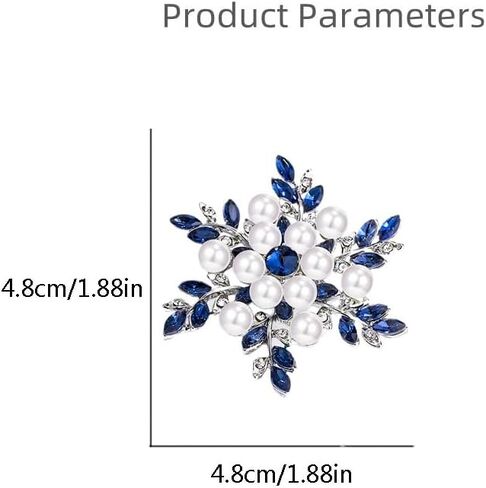 Pearl Flower Blue CZ Snowflake Crystal Christmas Brooch Lapel Pins for Women Lady Dainty Rhinestones Winter Flowers Brooches Pin Suit Dress Clothes Accessories Fashion Jewelry Gifts for Thanksgiving Birthday Her 48mm in Saudi Arabia