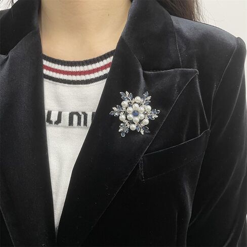Pearl Flower Blue CZ Snowflake Crystal Christmas Brooch Lapel Pins for Women Lady Dainty Rhinestones Winter Flowers Brooches Pin Suit Dress Clothes Accessories Fashion Jewelry Gifts for Thanksgiving Birthday Her 48mm in Saudi Arabia