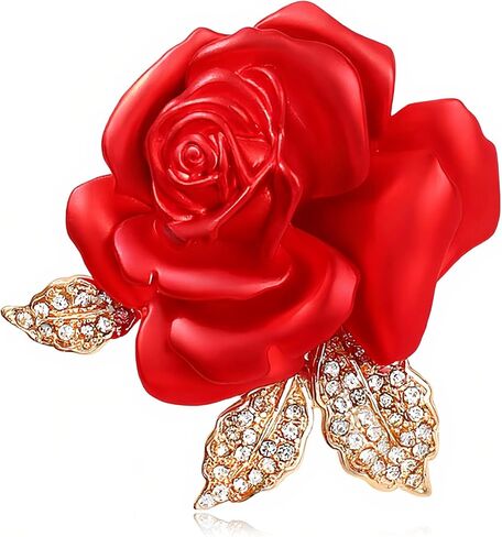 Red Rose Brooch for Women - Elegant Costume Jewelry Pin for Dresses, Hats & Scarves in Saudi Arabia