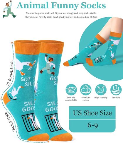 Funny Silly Goose Socks for Women Men, Novelty White Goose Stocking Crazy Crew Socks Casual Cotton Stocking Gifts for Teens Adults, 1 Pair in Saudi Arabia
