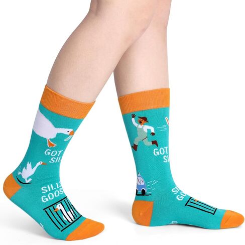 Funny Silly Goose Socks for Women Men, Novelty White Goose Stocking Crazy Crew Socks Casual Cotton Stocking Gifts for Teens Adults, 1 Pair in Saudi Arabia