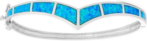 Sterling Silver Created Blue Opal Curved Bar Hinged Cuff Bangle in Saudi Arabia