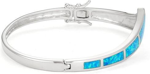 Sterling Silver Created Blue Opal Curved Bar Hinged Cuff Bangle in Saudi Arabia