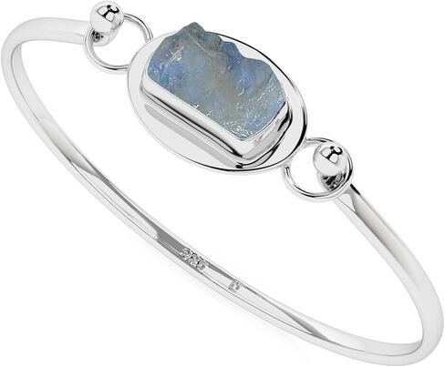 15.5x8mm Natural Raw Rainbow Moonstone Twister Bangle Bracelet in Sterling Silver for Women, June Birthstone Jewelry Gifts for Her Birthday, Anniversary, Christmas, Graduation, Bezel in Saudi Arabia