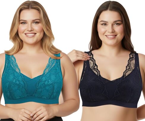 Curve Muse Women's Plus Size Wireless Full Coverage Lace Lightly Padded Bra in Saudi Arabia