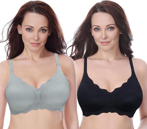 Curve Muse Women's Seamless Plus Size Wireless Lightly Padded Comfort Tshirt Bra-2 Pack in Saudi Arabia