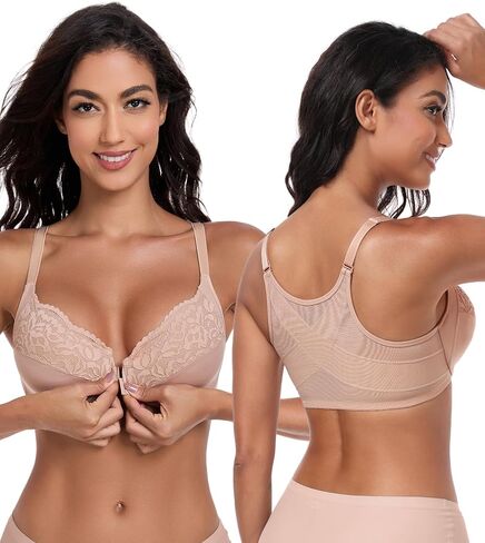 Lemorosy Women's Full Figure Plus Size Front Closure Posture Back Unpadded Underwire Everyday Bra in Saudi Arabia
