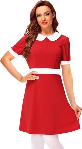Remimi Halloween Womens Short Sleeve Peter Pan Collar Cute Red Dress in Saudi Arabia