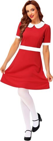 Remimi Halloween Womens Short Sleeve Peter Pan Collar Cute Red Dress in Saudi Arabia
