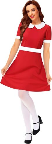 Remimi Halloween Womens Short Sleeve Peter Pan Collar Cute Red Dress in Saudi Arabia