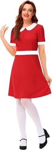 Remimi Halloween Womens Short Sleeve Peter Pan Collar Cute Red Dress in Saudi Arabia