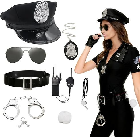 8 قطعة إكسسوارات أزياء الشرطة النساء قبعة أصفاد مكبرة شارة شرطي Swat تأثيري in Saudi Arabia