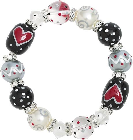 مجوهرات Kate & Macy Red Hearts النسائية المطلية بالزجاج والأكريليك وأحجار الراين وسوار مطاطي مطاطي من تصميم Clementine Design. in Kuwait