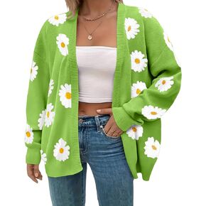 Plus Size Womens Floral Print Long Sleeve Oversized Open Front Knit Cardigan Sweater in Saudi Arabia
