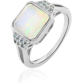Ethiopian Opal and Swiss Blue Topaz Ring for Women – 925 Sterling Silver with Platinum Plating, Elegant Handmade Gemstone Jewelry Gift, Perfect for Christmas, Birthday, Anniversary & Engagement in Saudi Arabia