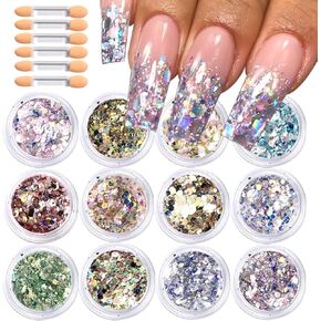 3D Heart Nail Art Flakes, 12 Jars Holographic Glitter Mini Love Heart Sequins 3D Nails Paillette, Laser Heart-Shaped Mirror Slices Nail Supplies for Nail Art Decoration Face Eyes Makeup DIY Craft in Saudi Arabia