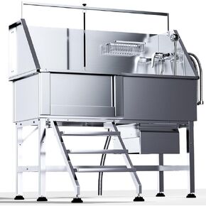 محطة غسل الكلاب للمنزل ، محترفة 46 بوصة من الفولاذ المقاوم للصدأ حمام الكلاب ، ارتفاع قابلة للتعديل الكلاب الحوض مع الدرج ، درج التخزين ، أجزاء ترقية (منحدر يمين) in Kuwait