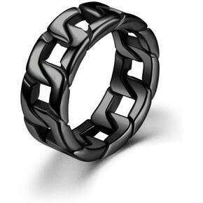 Size 6 14K Gold Plated Cuban Chain Ring for Men Trendy, Waterproof Stainless Steel Finger Ring Non Tarnish, Anniversary Birthday Gifts, Jewelry Fashion Luxury Accessories Creative Gifts. in Saudi Arabia