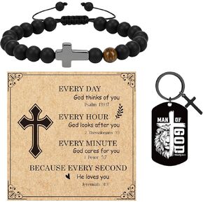 Religious Christian Gifts for Men - Man of God Cross Bracelet Keychains, Bible Verse Inspirational Gifts for Him Boyfriend Father Son Christmas Valentines Day in Kuwait