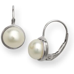 JewelryWeb - أقراط لؤلؤ المياه العذبة المستزرعة من الذهب عيار 14 قيراط - 8 مم × 15 مم - أقراط متدلية من اللؤلؤ الأصلي للنساء - أقراط لؤلؤ متدلية in Saudi Arabia