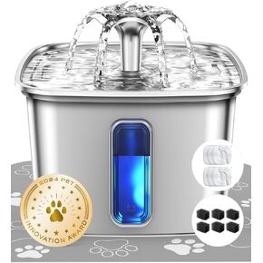 Veken Innovation Award Winner Stainless Steel Cat Water Fountain, 95oz/2.8L Automatic Pet Fountain Dog Water Dispenser with Replacement Filters & Silicone Mat for Cats, Dogs, Multiple Pets（Purple） in Kuwait