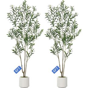 عبوتان من شجرة زيتون صناعية، شجرة زيتون صناعية بطول 7 أقدام للديكور، مع زارع أبيض وطحالب وهمية، فاكهة لديكور المنزل والمكتب (2، 7 أقدام) in Kuwait