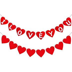 4 Pack Felt Heart Garland Banners,Felt Red Pink and Hot Pink Valentines Day Heart Decorations,Valentines Felt Heart Garland Banner for Valentines Day Anniversary Wedding Party Decorations Supplies in Kuwait