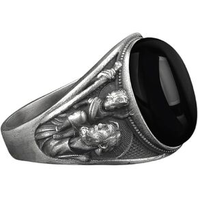 باي سيلفر ستون - خاتم سانت كريستوفر سيجنت للرجال من الفضة الاسترليني مع أحجار كريمة عين النمر الطبيعية، خواتم مجوهرات من الأحجار الكريمة المسيحية، خاتم هدية دينية للزوج in Kuwait