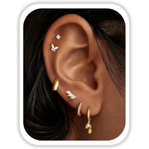 M MOOHAM Stud Hoop Earrings for Women - 6 Pairs Hypoallergenic Small Huggie Earring Sets for Multiple Piercing Dainty 14K Gold Plated Dangle Hoop Earring Stacks Cartilage Jewelry Trendy in Saudi Arabia