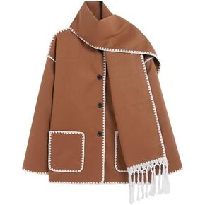 معطف نسائي من الصوف وشاح شرابة مكون من قطعتين فضفاض بأزرار مفتوحة من الأعلى ومعطف من الصوف in Kuwait