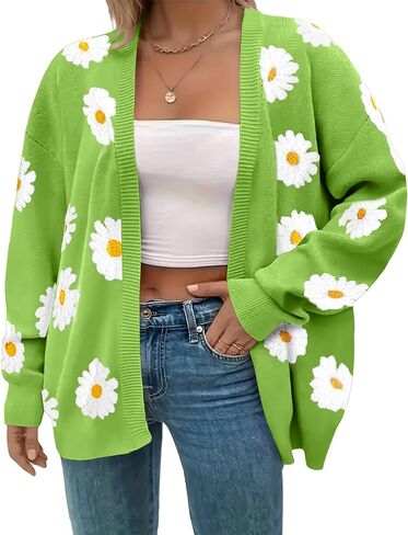 Plus Size Womens Floral Print Long Sleeve Oversized Open Front Knit Cardigan Sweater in Saudi Arabia