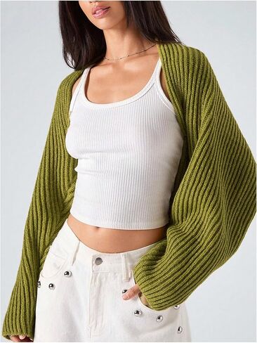Women's Ribbed Knit Open Front Cardigan Long Sleeve Cropped Sweater Fall Outfits in Saudi Arabia