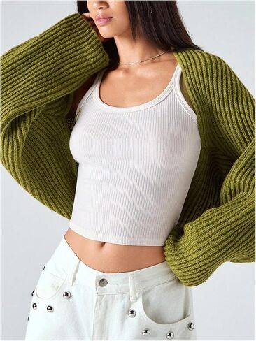 Women's Ribbed Knit Open Front Cardigan Long Sleeve Cropped Sweater Fall Outfits in Saudi Arabia
