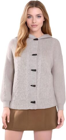 Women's Fashion Hooded Knit Open Front Sweater Long Sleeve Button Outerwear Coats in Saudi Arabia