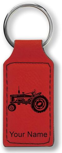 LaserGram Rectangle Keychain, Old Farm Tractor, Personalized Engraving Included (Red) in Saudi Arabia