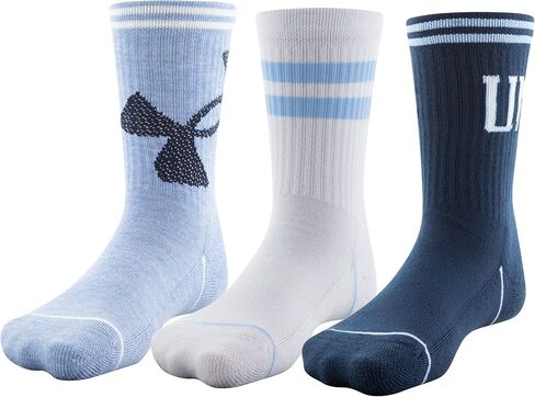 Under Armour Boys' Phenom Crew Socks 3-Pack (Little Kid/Big Kid) Grey Letter Print, Medium in Saudi Arabia
