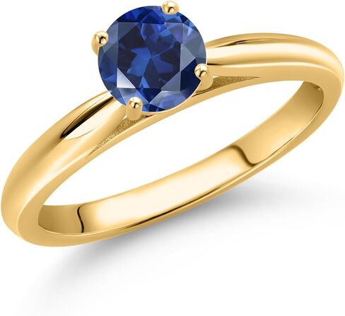 Gem Stone King 10K Yellow Gold Round 5MM Gemstone Birthstone Solitaire Engagement Ring For Women | Wedding Anniversary Promise Ring For Women | Size 5,6,7,8,9 in Saudi Arabia