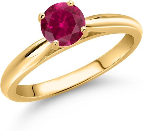 Gem Stone King 10K Yellow Gold Round 5MM Gemstone Birthstone Solitaire Engagement Ring For Women | Wedding Anniversary Promise Ring For Women | Size 5,6,7,8,9 in Saudi Arabia