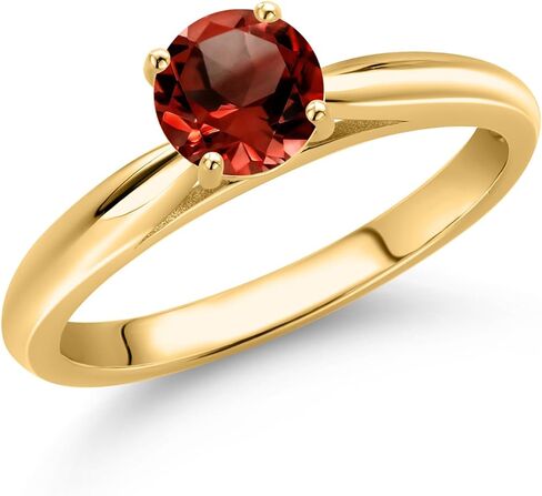 Gem Stone King 10K Yellow Gold Round 5MM Gemstone Birthstone Solitaire Engagement Ring For Women | Wedding Anniversary Promise Ring For Women | Size 5,6,7,8,9 in Saudi Arabia