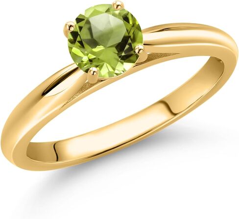 Gem Stone King 10K Yellow Gold Round 5MM Gemstone Birthstone Solitaire Engagement Ring For Women | Wedding Anniversary Promise Ring For Women | Size 5,6,7,8,9 in Saudi Arabia