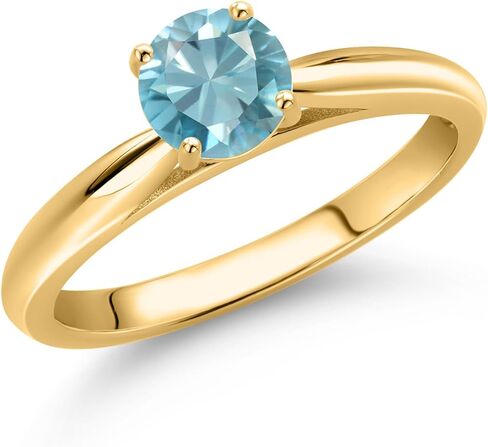 Gem Stone King 10K Yellow Gold Round 5MM Gemstone Birthstone Solitaire Engagement Ring For Women | Wedding Anniversary Promise Ring For Women | Size 5,6,7,8,9 in Saudi Arabia