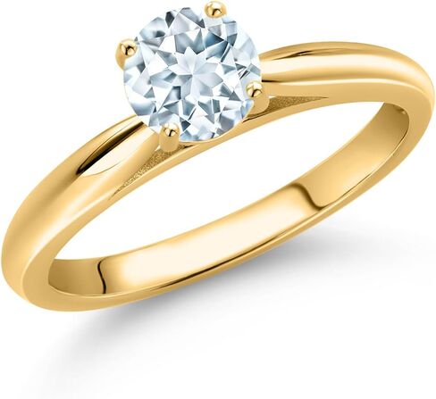 Gem Stone King 10K Yellow Gold Round 5MM Gemstone Birthstone Solitaire Engagement Ring For Women | Wedding Anniversary Promise Ring For Women | Size 5,6,7,8,9 in Saudi Arabia