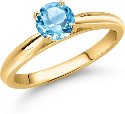Gem Stone King 10K Yellow Gold Round 5MM Gemstone Birthstone Solitaire Engagement Ring For Women | Wedding Anniversary Promise Ring For Women | Size 5,6,7,8,9 in Saudi Arabia
