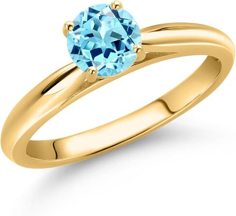 Gem Stone King 10K Yellow Gold Round 5MM Gemstone Birthstone Solitaire Engagement Ring For Women | Wedding Anniversary Promise Ring For Women | Size 5,6,7,8,9 in Saudi Arabia
