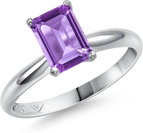 Gem Stone King PT900 Platinum 900 Gemstone Birthstone Engagement Ring For Women | Emerald Cut 8X6MM | Wedding Anniversary Promise Ring For Women | Size 5,6,7,8,9 in Saudi Arabia