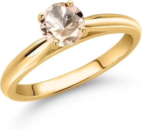 Gem Stone King 10K Yellow Gold Round 5MM Gemstone Birthstone Solitaire Engagement Ring For Women | Wedding Anniversary Promise Ring For Women | Size 5,6,7,8,9 in Saudi Arabia