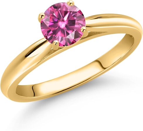 Gem Stone King 10K Yellow Gold Round 5MM Gemstone Birthstone Solitaire Engagement Ring For Women | Wedding Anniversary Promise Ring For Women | Size 5,6,7,8,9 in Saudi Arabia