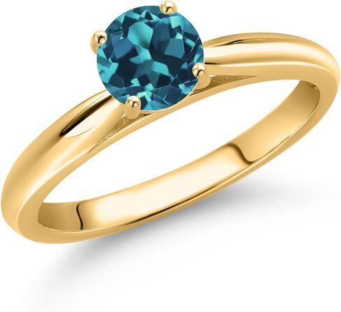 Gem Stone King 10K Yellow Gold Round 5MM Gemstone Birthstone Solitaire Engagement Ring For Women | Wedding Anniversary Promise Ring For Women | Size 5,6,7,8,9 in Saudi Arabia