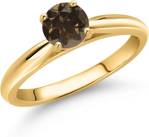 Gem Stone King 10K Yellow Gold Round 5MM Gemstone Birthstone Solitaire Engagement Ring For Women | Wedding Anniversary Promise Ring For Women | Size 5,6,7,8,9 in Saudi Arabia
