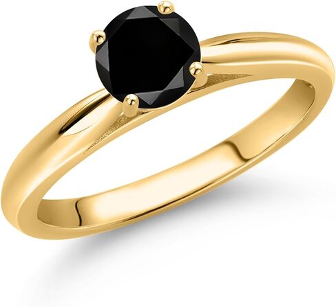 Gem Stone King 10K Yellow Gold Round 5MM Gemstone Birthstone Solitaire Engagement Ring For Women | Wedding Anniversary Promise Ring For Women | Size 5,6,7,8,9 in Saudi Arabia